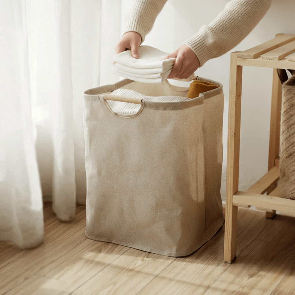 LuxeFold Hamper – Eleganter Wäschekorb aus Baumwolle und Leinen 1