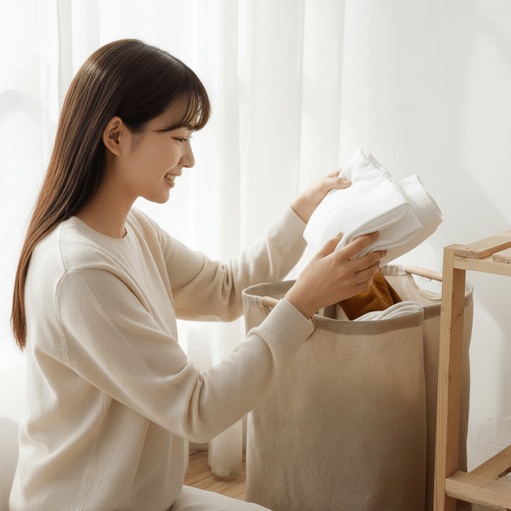 LuxeFold Hamper – Eleganter Wäschekorb aus Baumwolle und Leinen 3