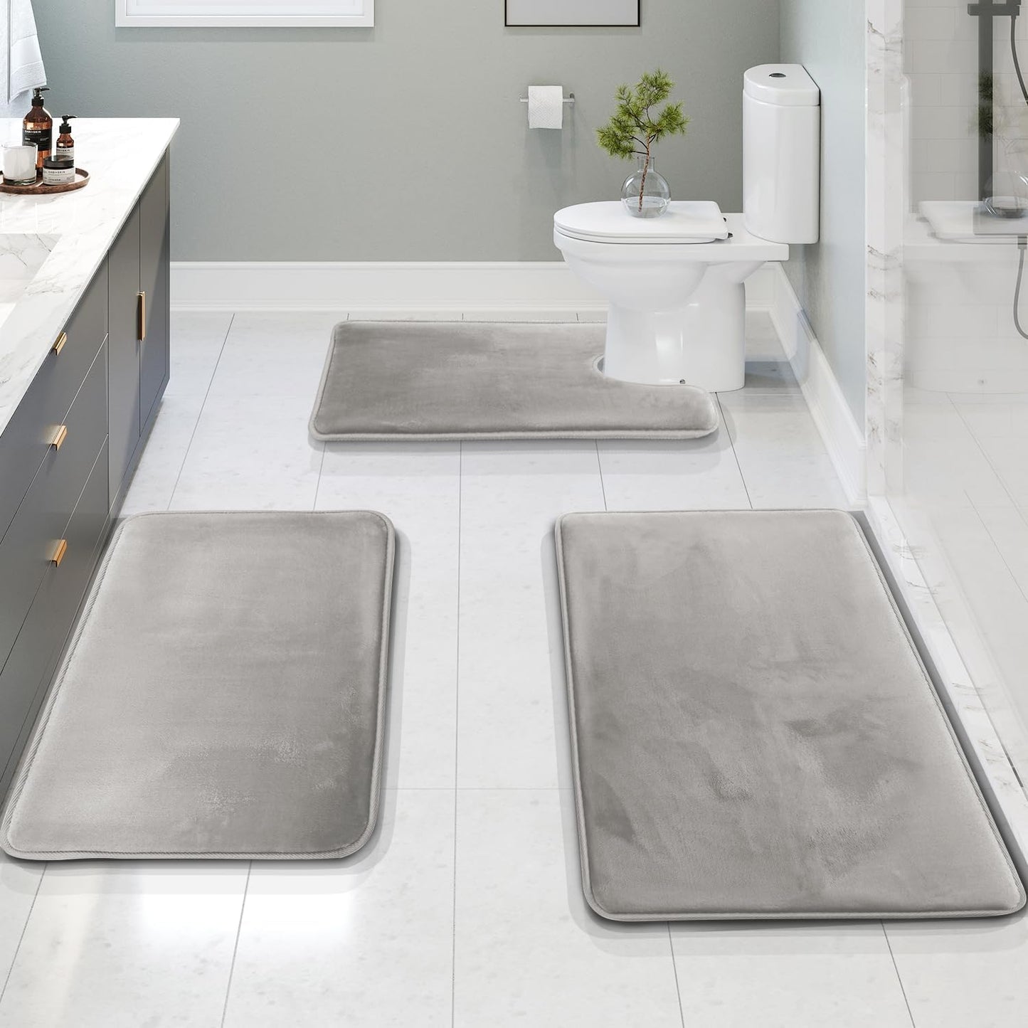 SoftStep Luxe – Juego de 3 piezas de alfombrillas de baño de espuma viscoelástica