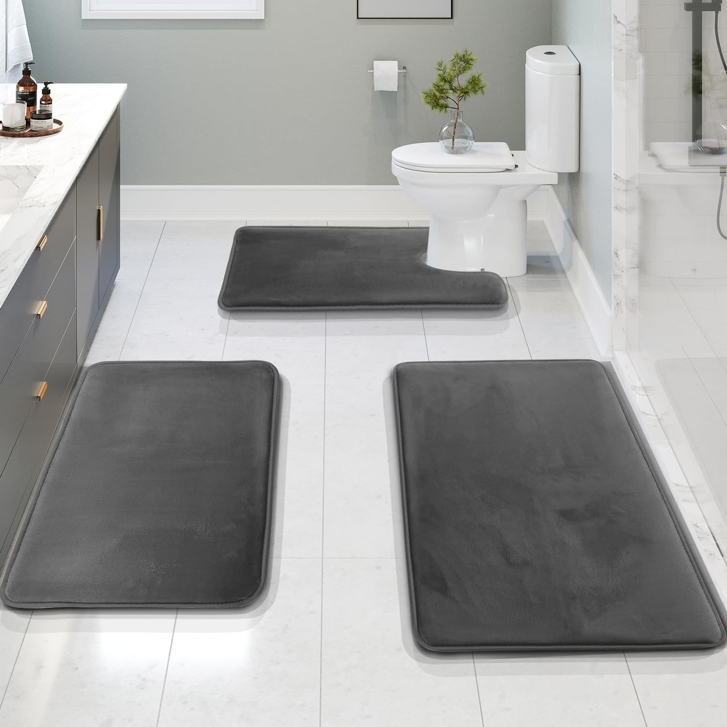 SoftStep Luxe – Juego de 3 piezas de alfombrillas de baño de espuma viscoelástica