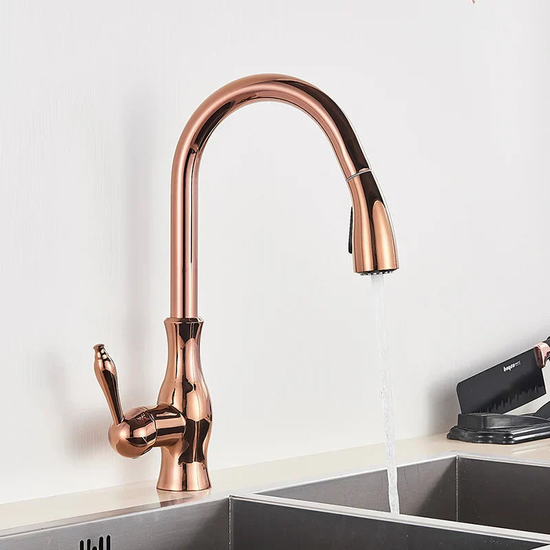 GOLDSTREAM Kitchen Mixer - Luxurious kitchen tap with pull-out spray & swivel function in a golden finish