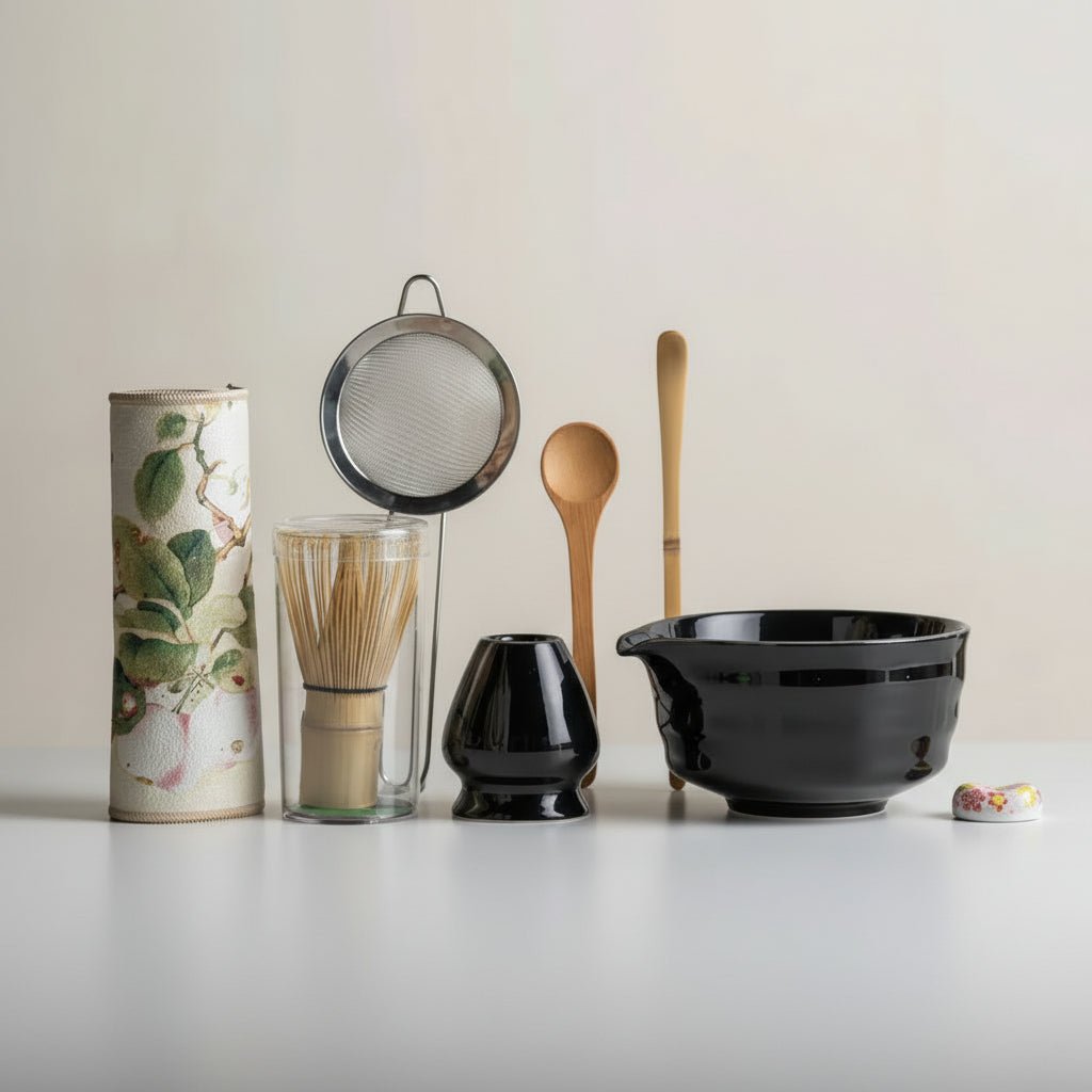 MATCHÉRA – Traditionelles Matcha-Set, 8-teiliges Grüntee-Set mit Sakura-Schale und Bambusbesen 8