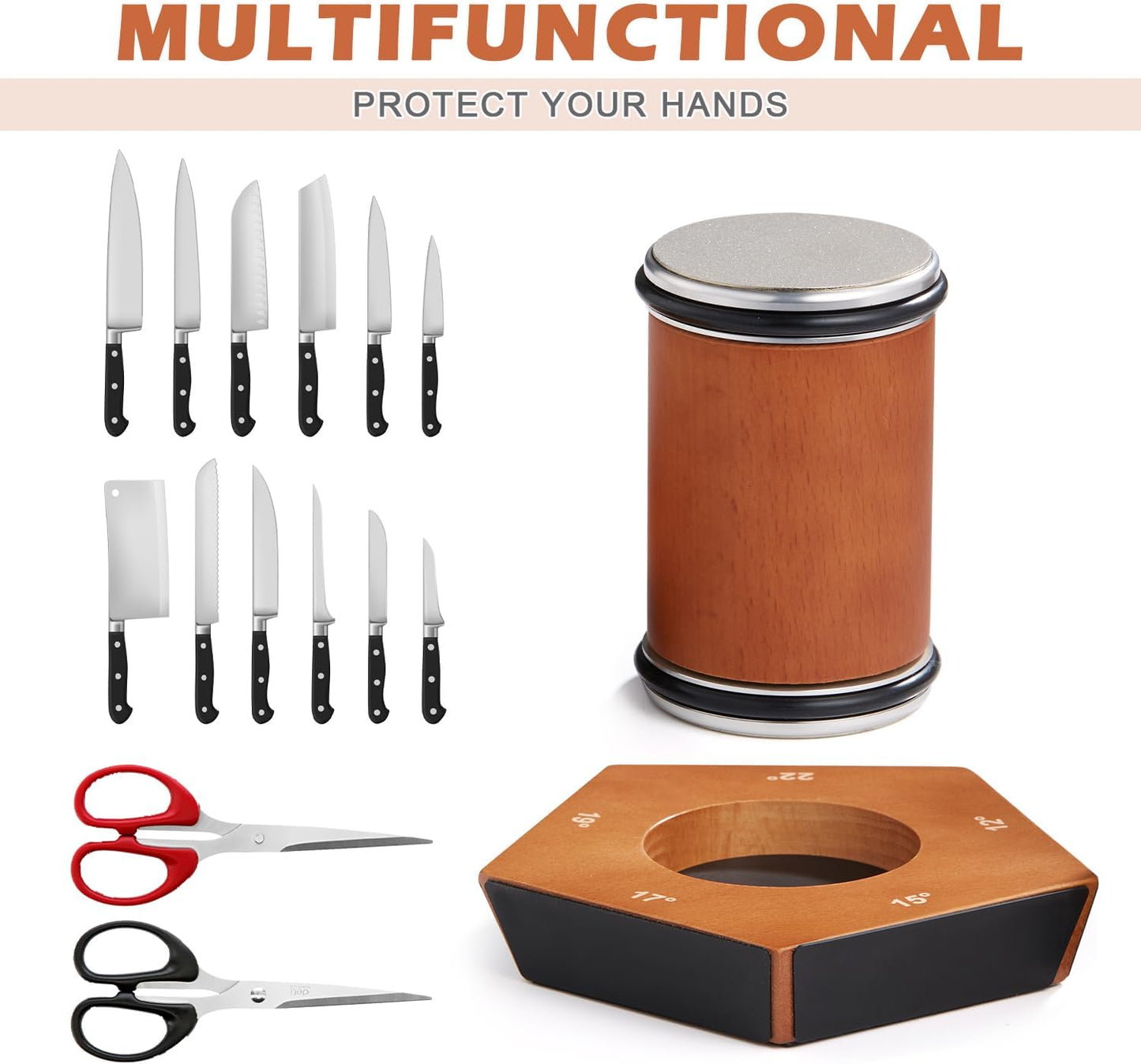 Afilador manual de cuchillos SharpRoll con piedras de madera y diamante