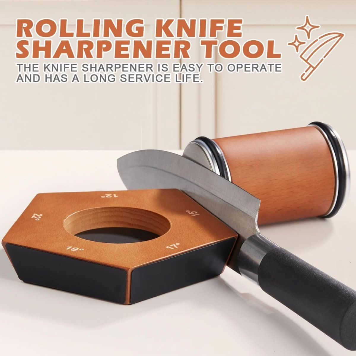 SharpRoll Diamond Roller Knife Sharpener – Manual Knife Sharpener with Wood & Diamond Stones