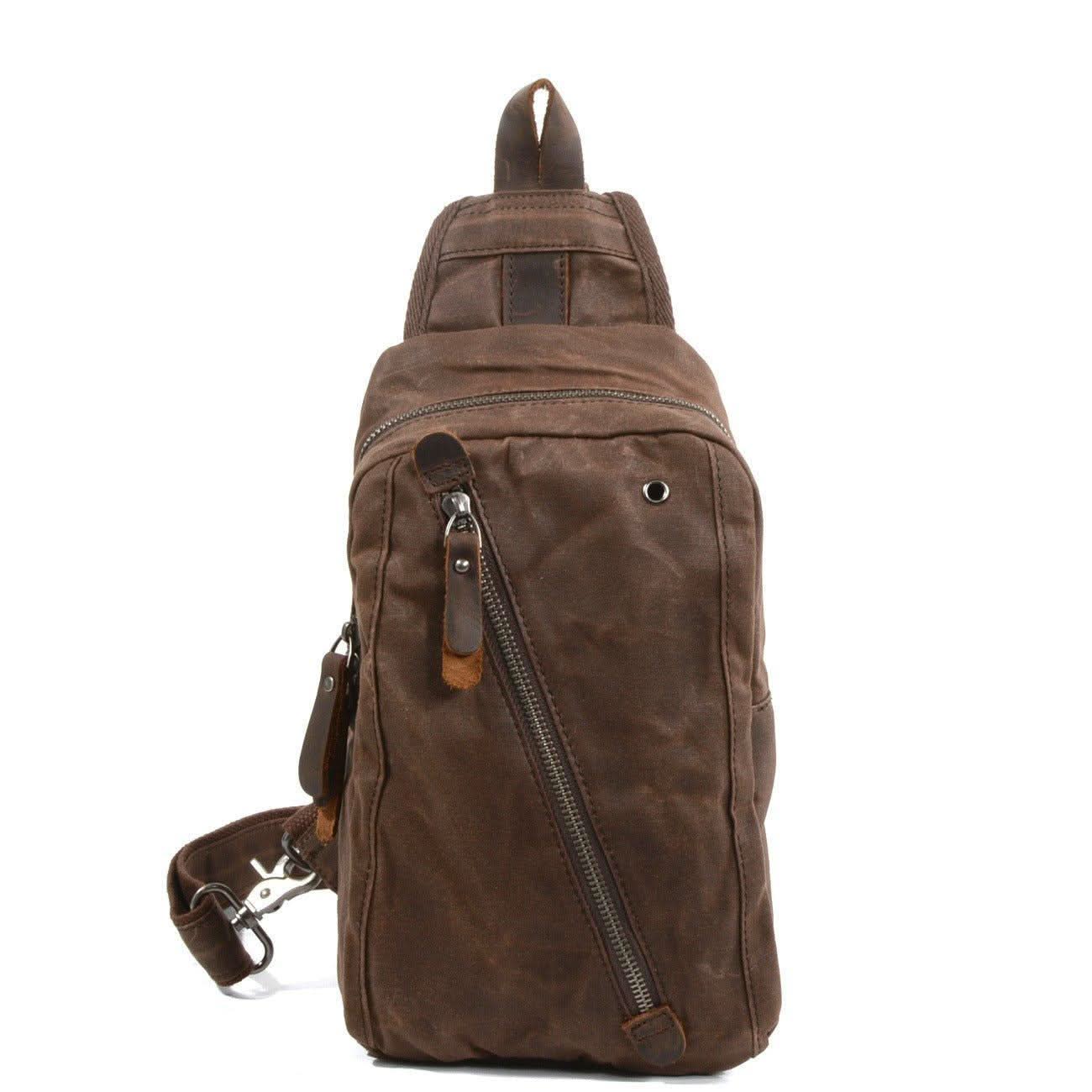 RUGVANA – Mochila tipo bandolera de lona encerada con diseño impermeable y varios compartimentos