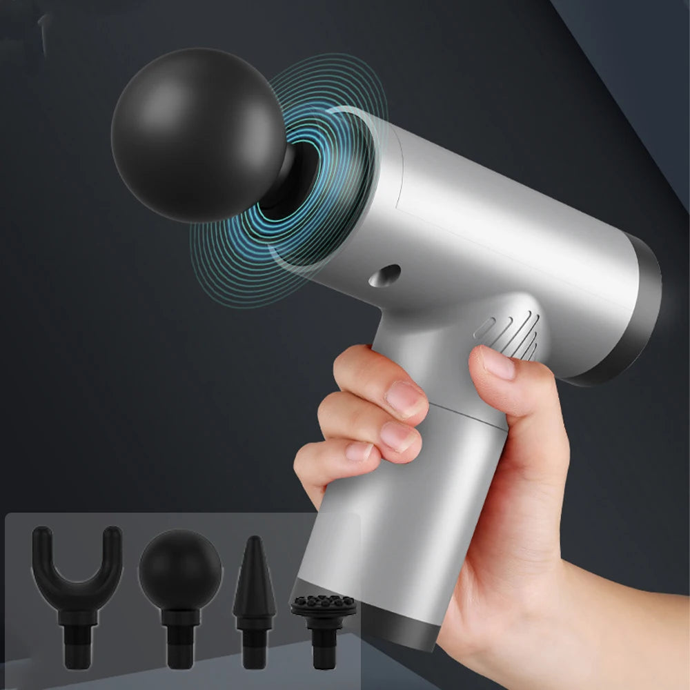 PulsePro Mini – Draagbare fascia pistool met 6 snelheidsniveaus & 4 massagekoppen