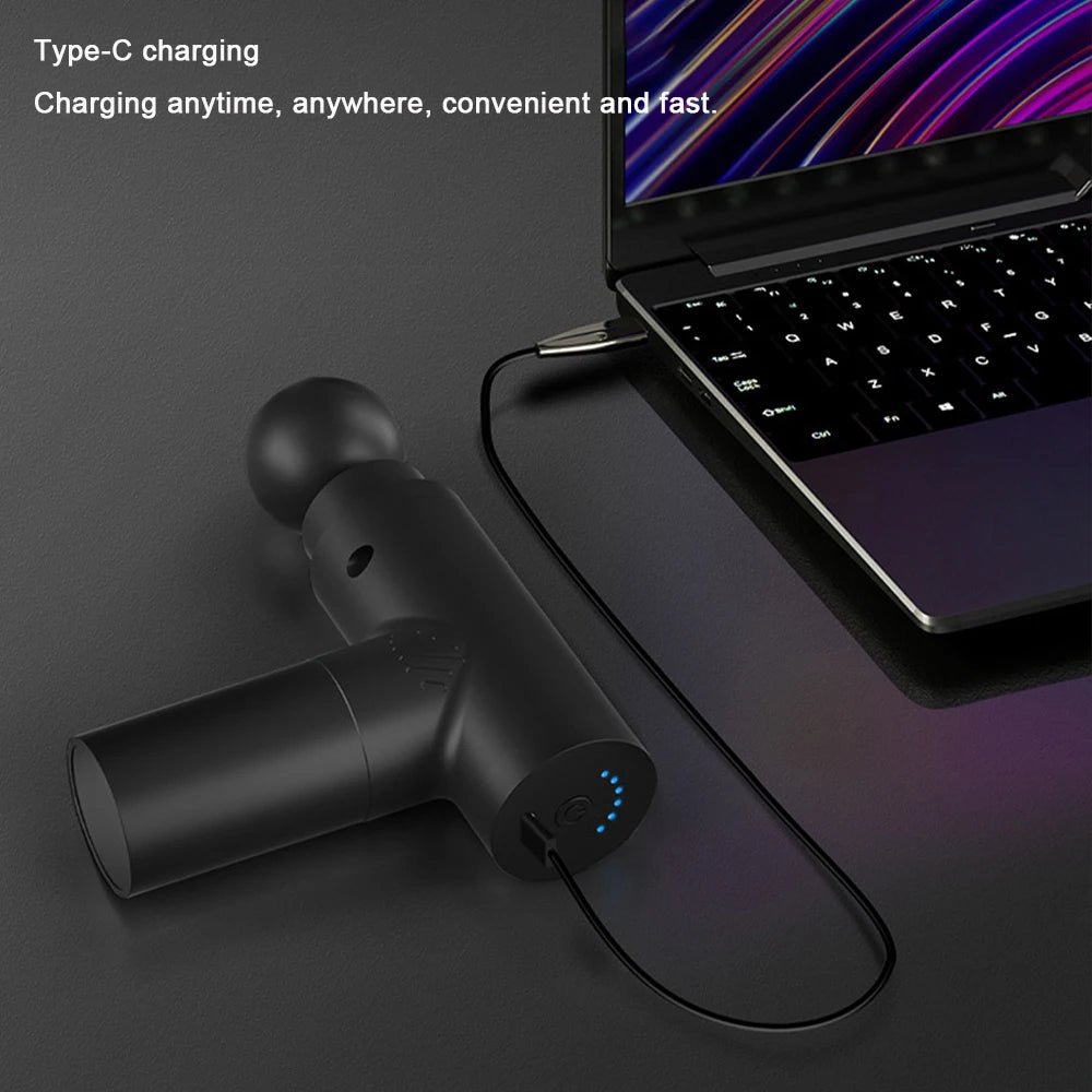 PulsePro Mini – Pistolet de massage fascia portable avec 6 vitesses et 4 têtes de massage