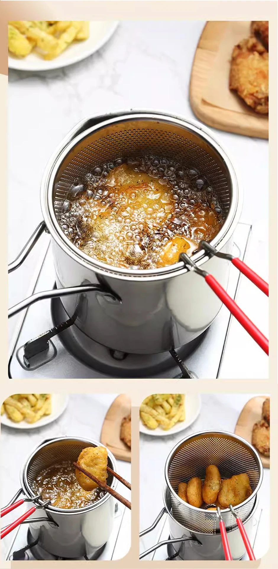 Olla SmartFry – Freidora de acero inoxidable con mango antiquemaduras y diseño que ahorra aceite