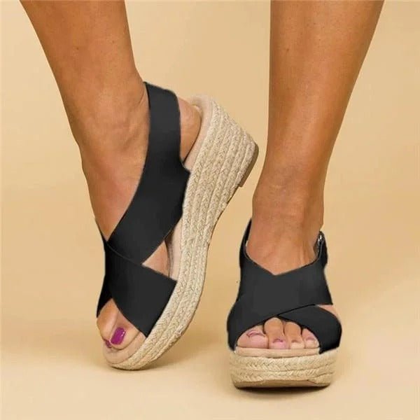 Sandalique – Sandales compensées orthopédiques pour femmes avec brides croisées pour confort et style