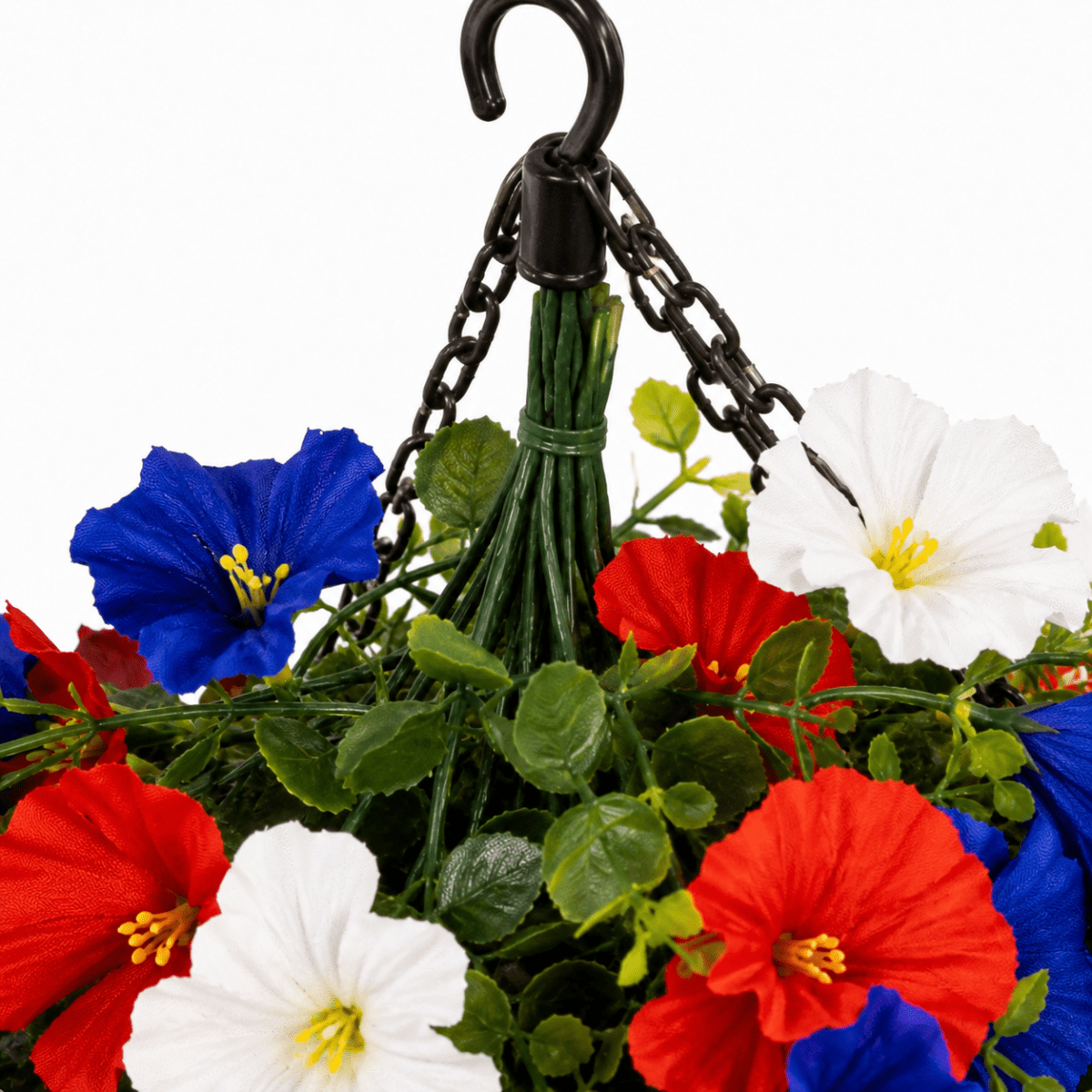 Patriotischer Hängender Blumenkorb Mit LED-Lichtern - Rote, Weiße & Blaue Seidenblüten Für Veranda-Dekoration 8