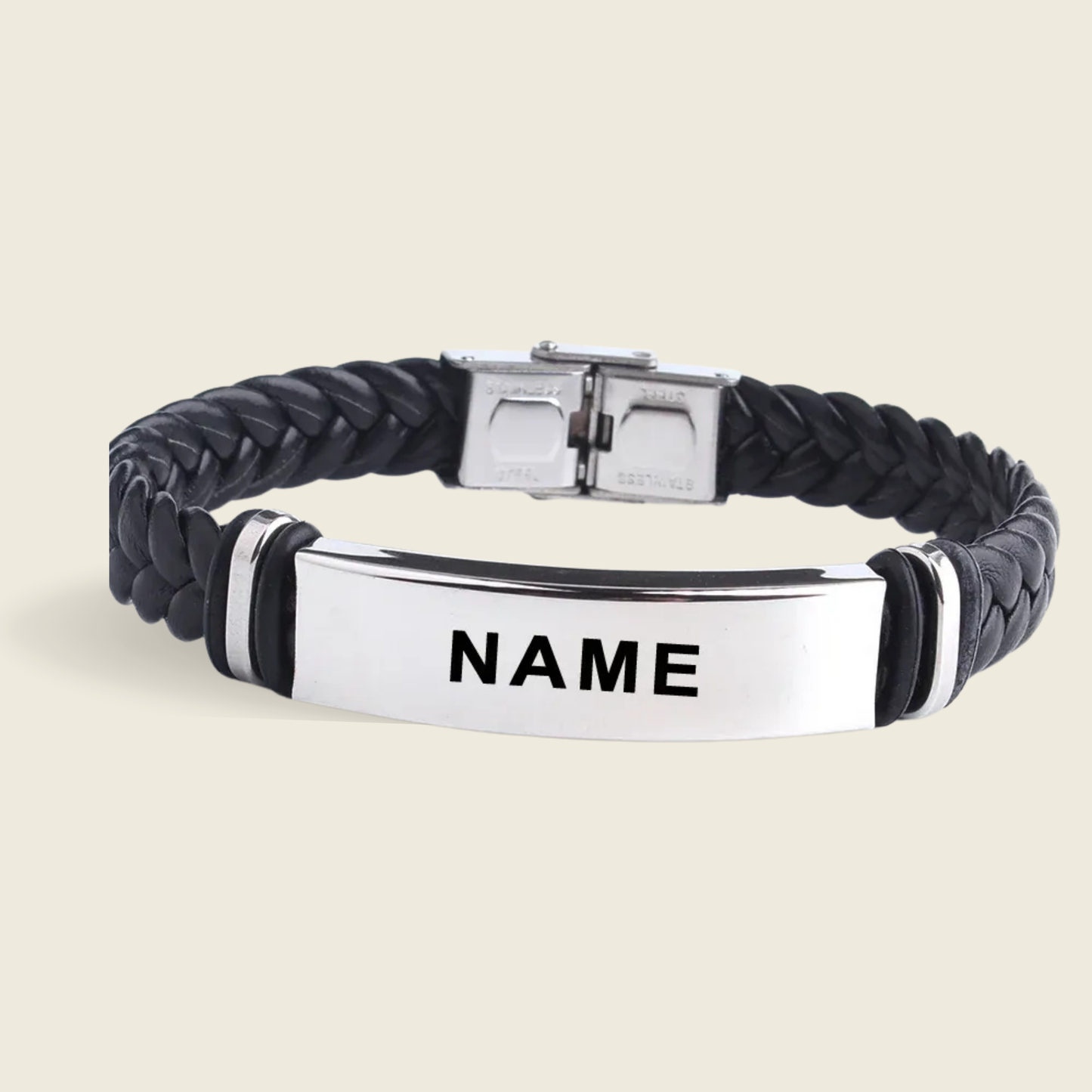 INSCULP – Leather and Stainless Steel ID Bracelet with Engraving