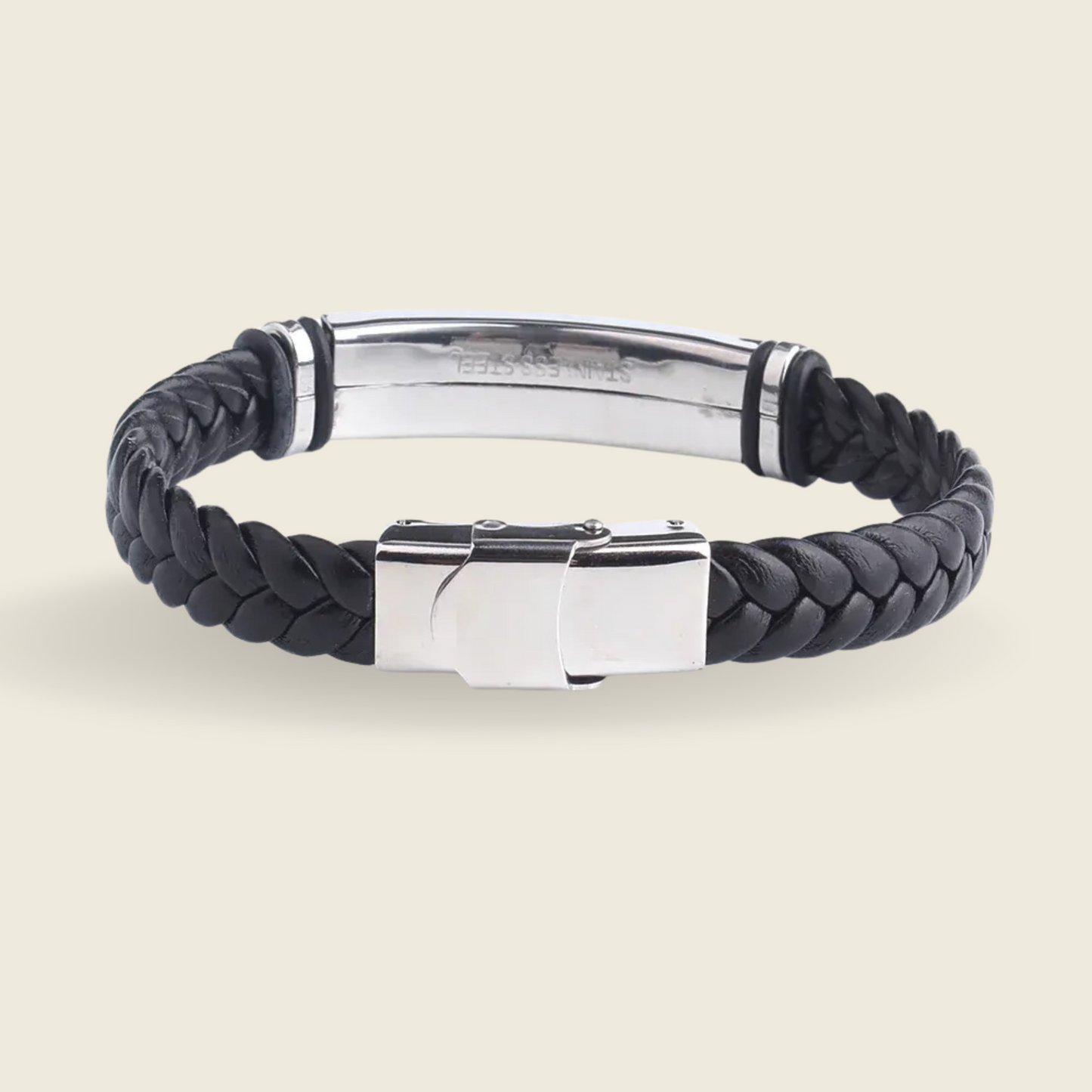 INSCULP – Leather and Stainless Steel ID Bracelet with Engraving
