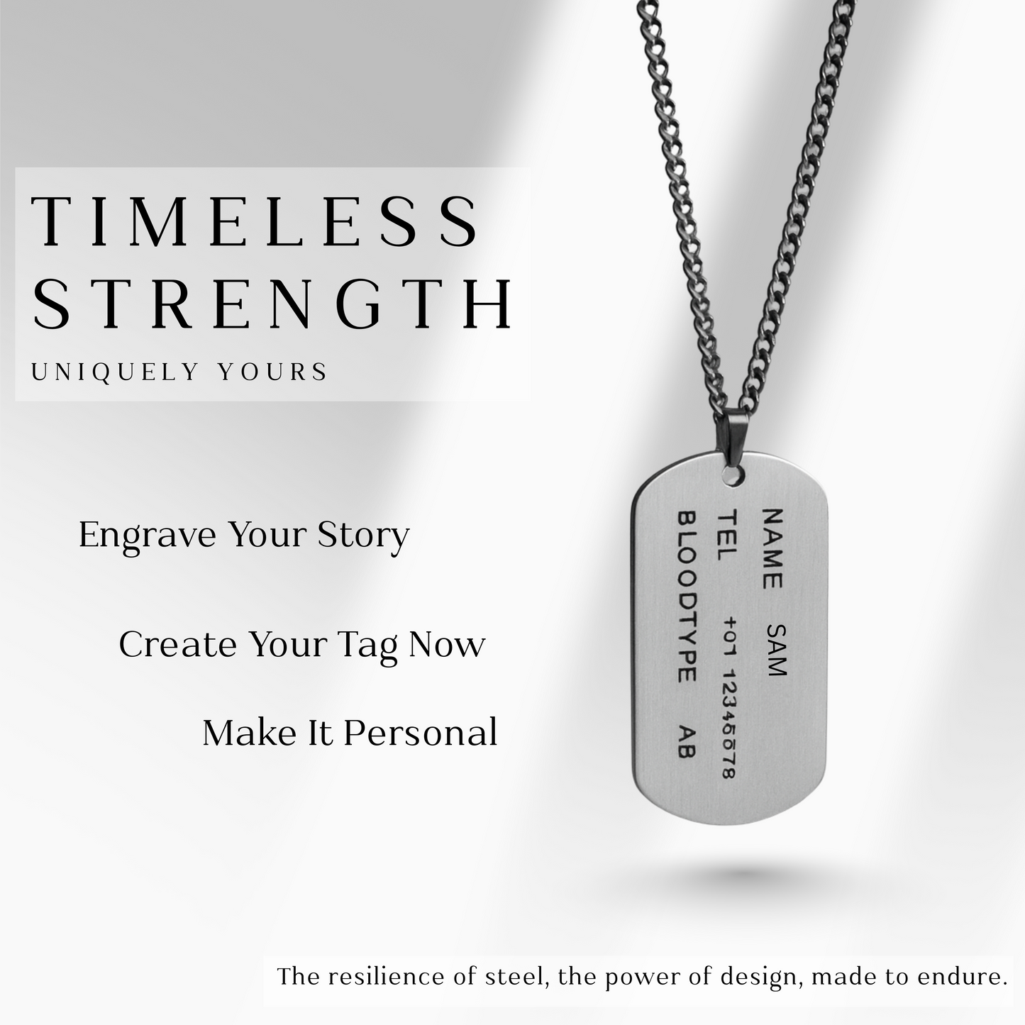 TAGNERO – Stainless Steel Dog Chain with Engraving for Men