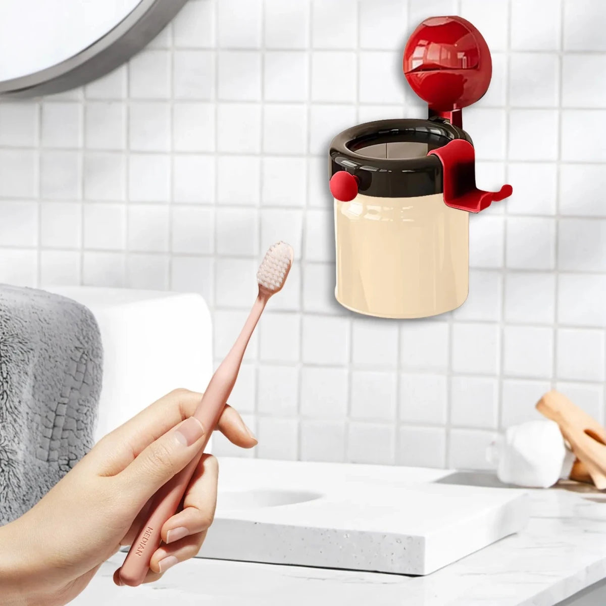 Platzsparender Zahnbürstenhalter Wand mit Saugnapf – Kein Bohren, Transparent, 10 cm Durchmesser 7