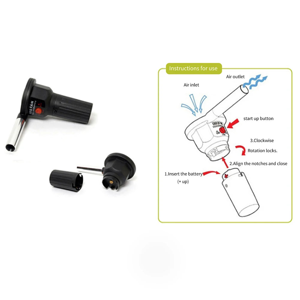 Portable Grill Blower - Portable aluminium fire bellows for quick lighting