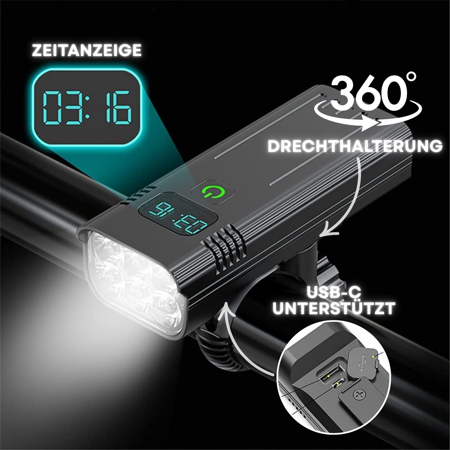 LuminoRide Power Beam – LED Fietslamp met 5000 Lumen voor maximale veiligheid bij nachtelijke ritten