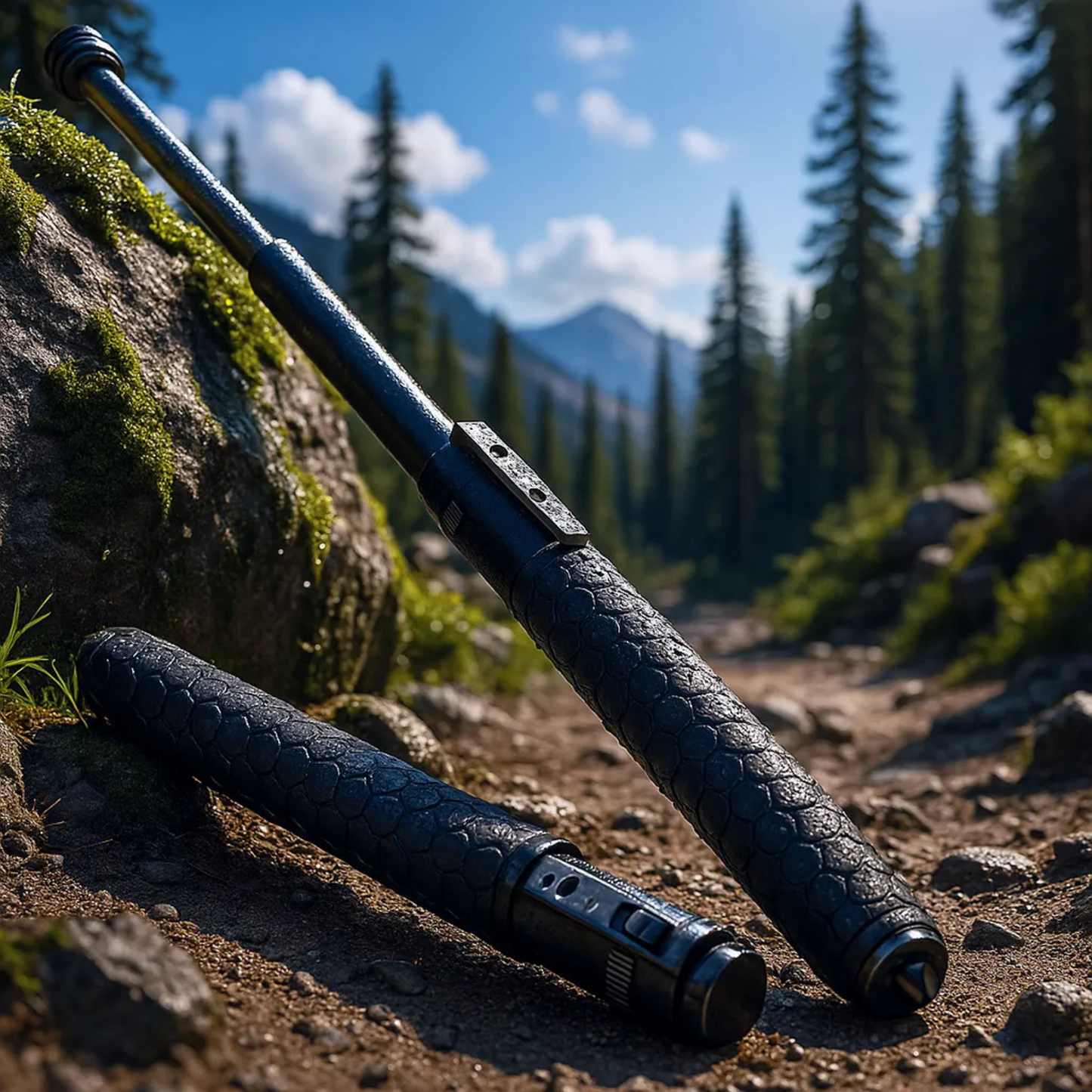 HikeShield – Adjustable Hiking Stick Made of Alloy Steel with Anti-Slip Handle, Lightweight & Compact for Outdoor, Trekking, and Travel