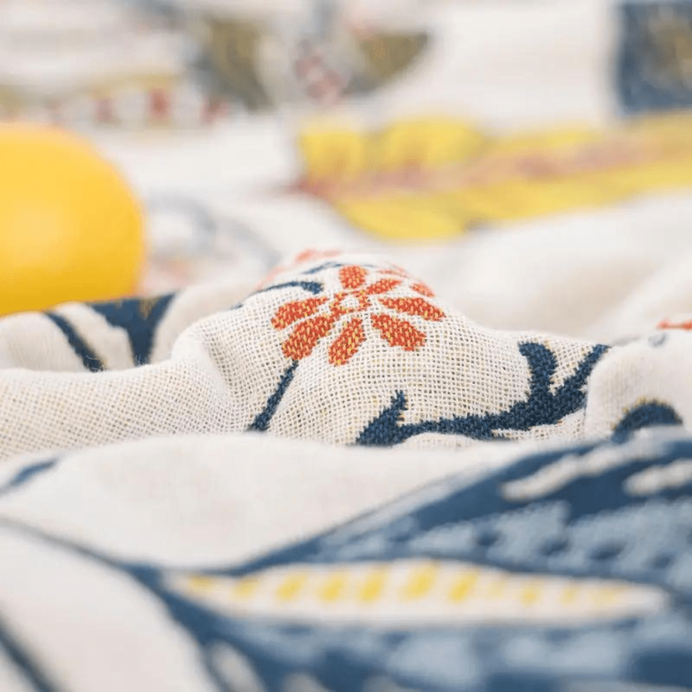 CottonBloom Blanket – Rustic Cotton Blanket with Floral Pattern, Reversible Design