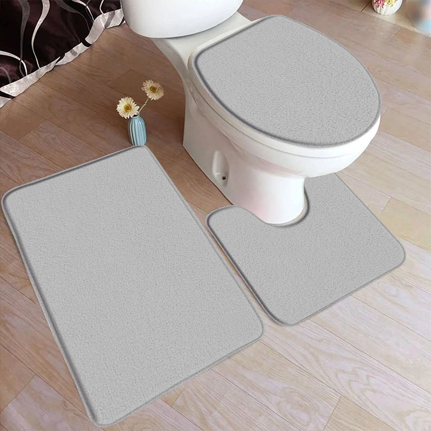 ComfiMat – 3-piece bath rug set made of flannel with non-slip backing