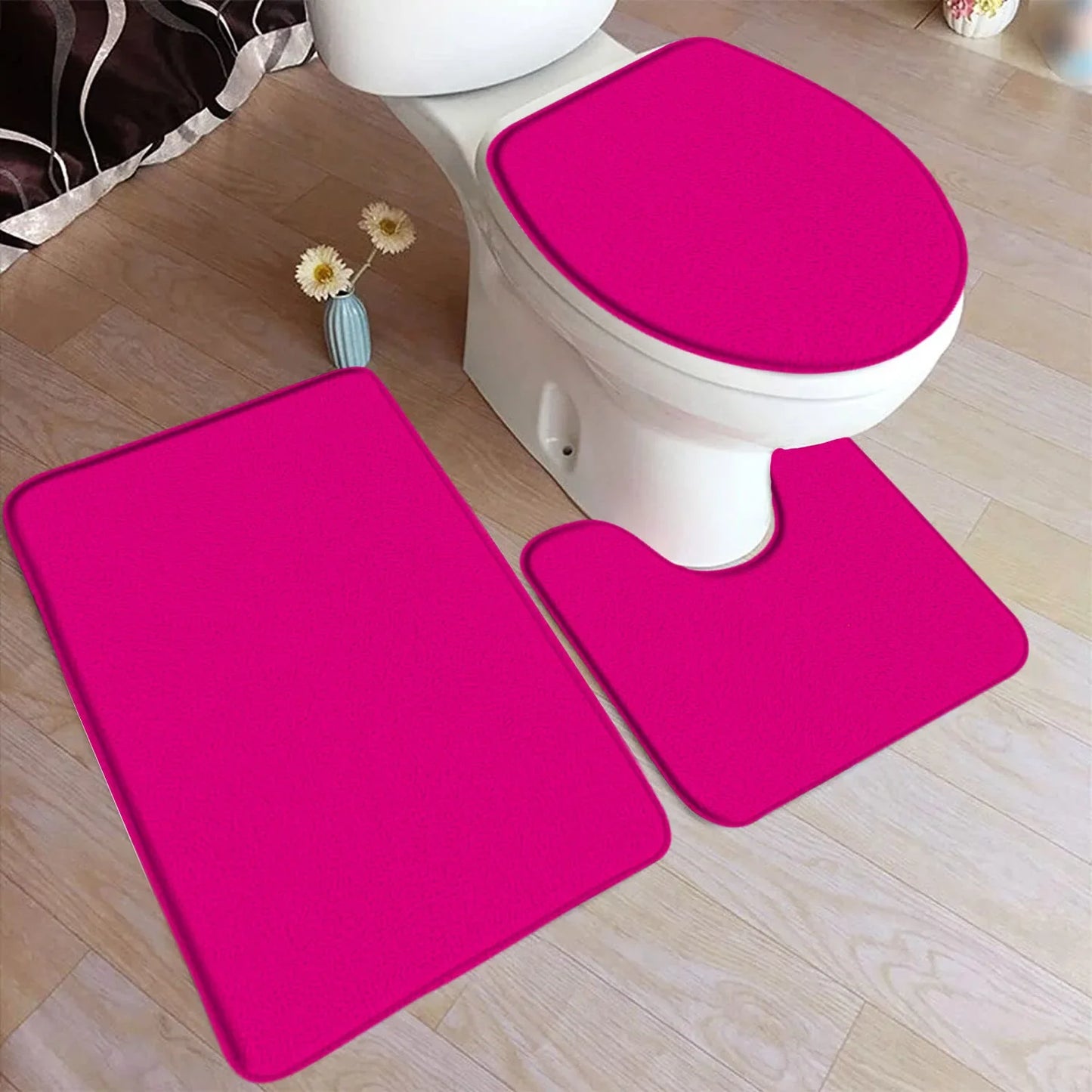 ComfiMat – 3-piece bath rug set made of flannel with non-slip backing