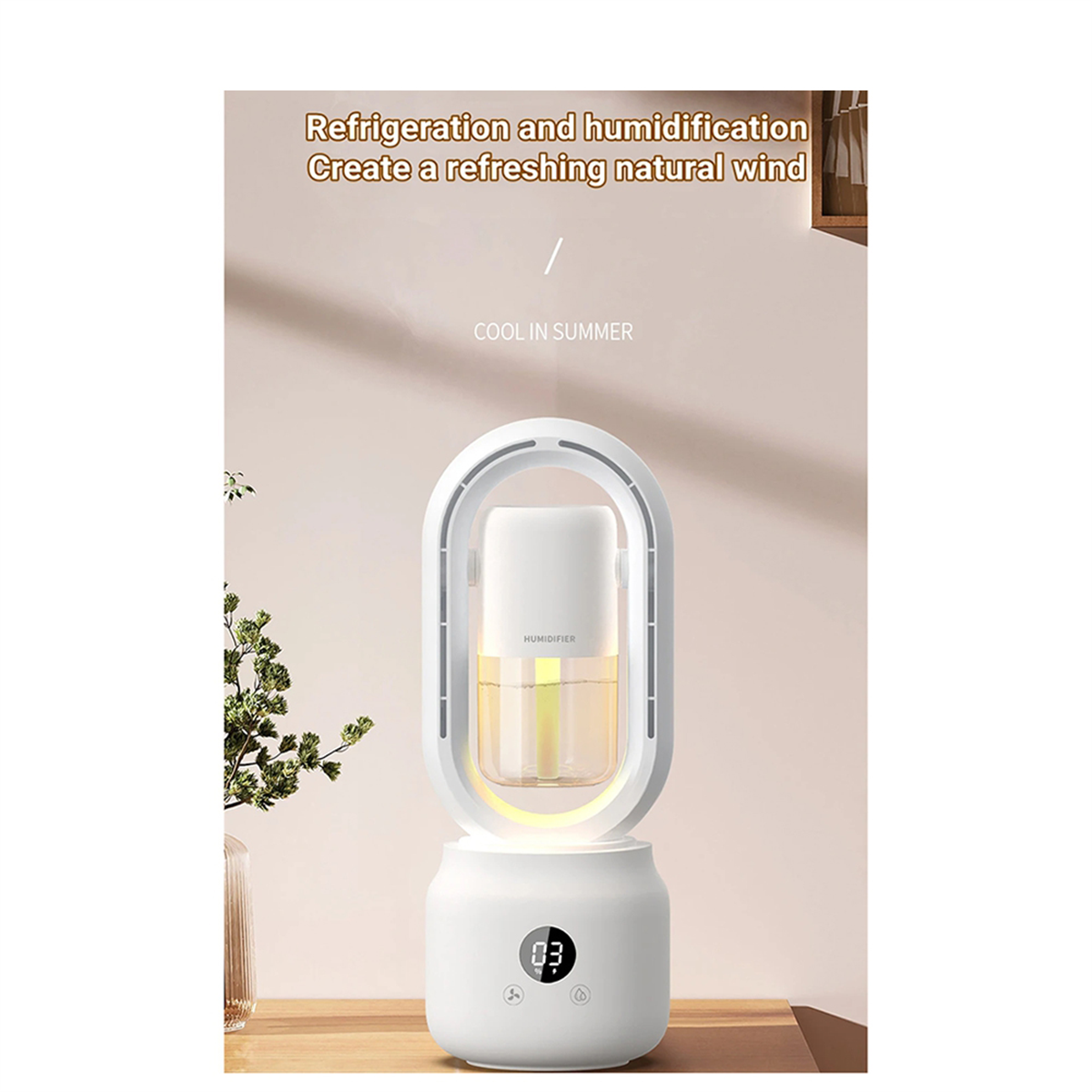 COOLMIST FAN - Portable fan without blades with humidifier and night light for refreshing comfort