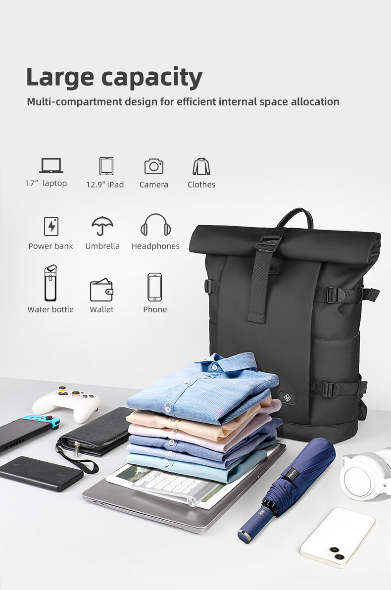 ROLLTRAIL Rugzak – Uitbreidbare outdoor rugzak met groot volume & laptopvak