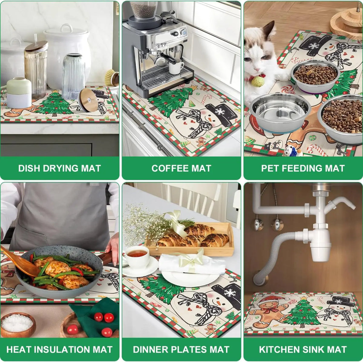 SNOWMATIQ – Christmas Kitchen Mat for Drying & Decorative Purposes