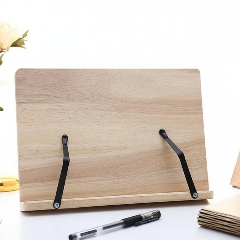 READSTYLE – Adjustable wooden book stand & space-saving foldable design