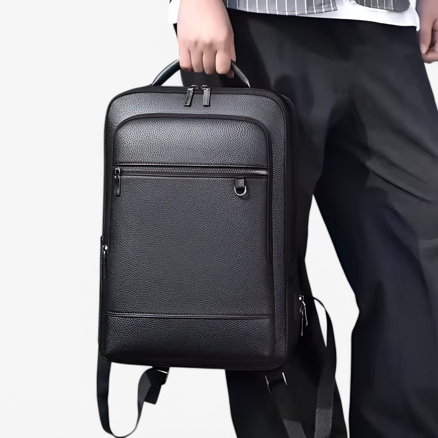 Eleganter Leder-Rucksack Damen/Herren mit USB-Anschluss für Laptop und Alltag, 15,6 Zoll, Schwarz-6