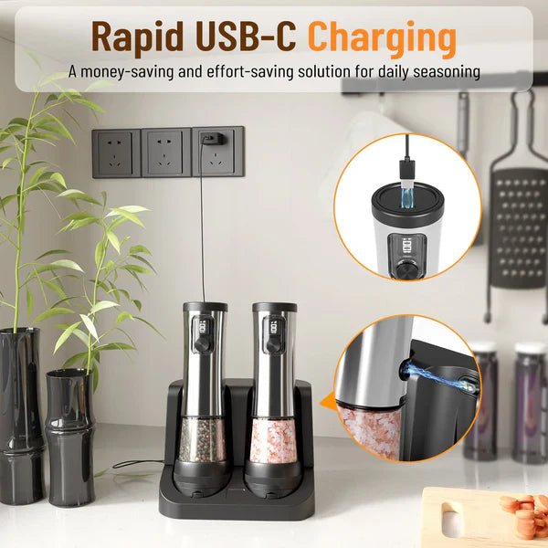 POWERMAHL – Rechargeable Electric Salt and Pepper Mill Set with Adjustable Grind