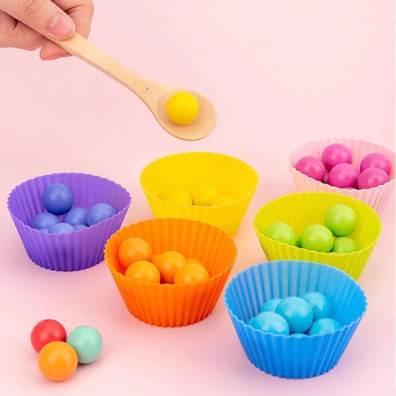 Colormatch - Montessori wooden bead sorting game to promote colours & counting