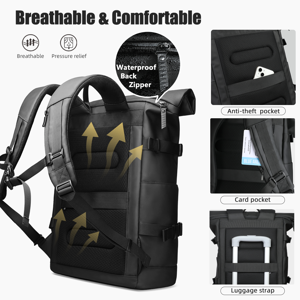 ROLLTRAIL Rugzak – Uitbreidbare outdoor rugzak met groot volume & laptopvak