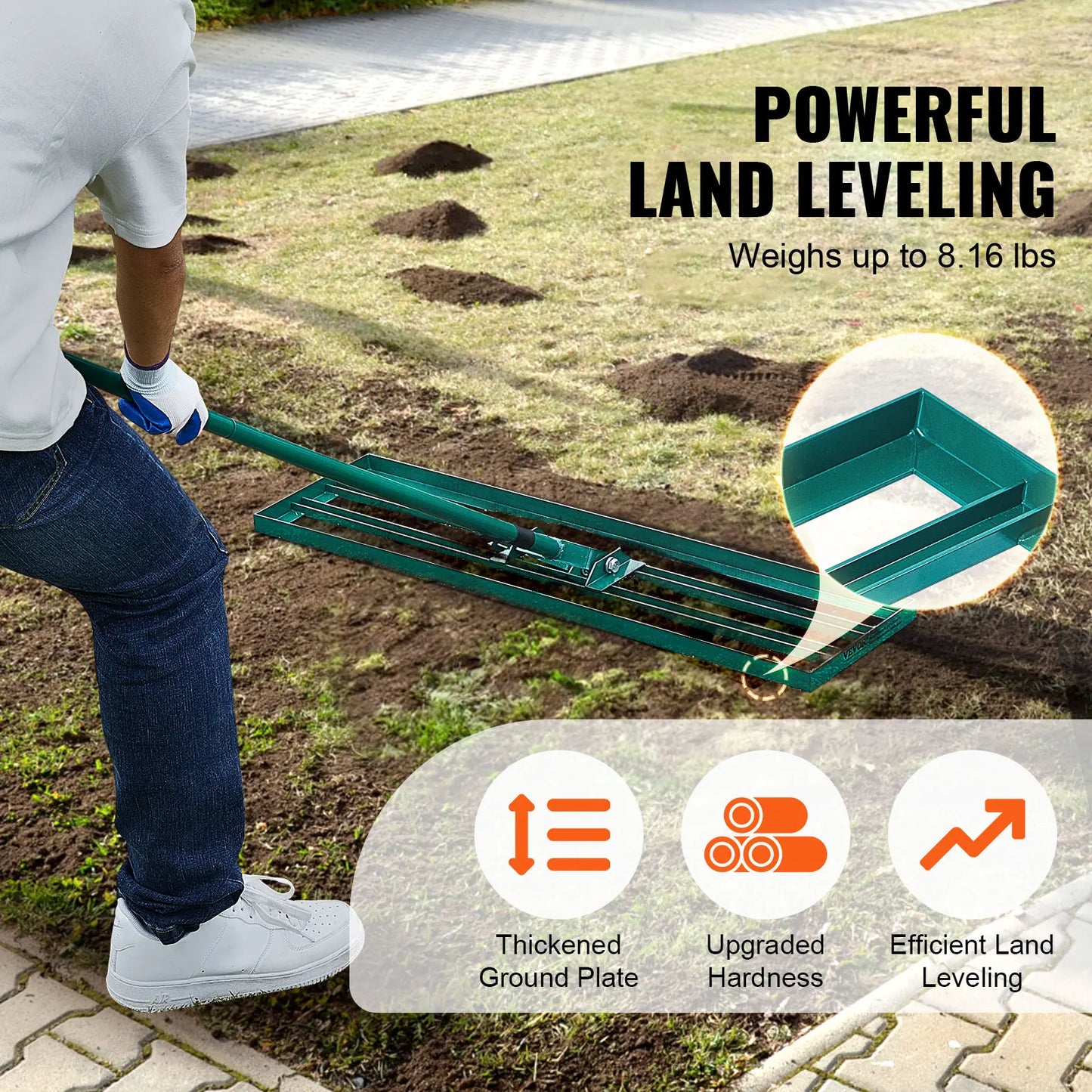 LevelPro TerraRake – Rastrillo robusto para césped con mango extra largo