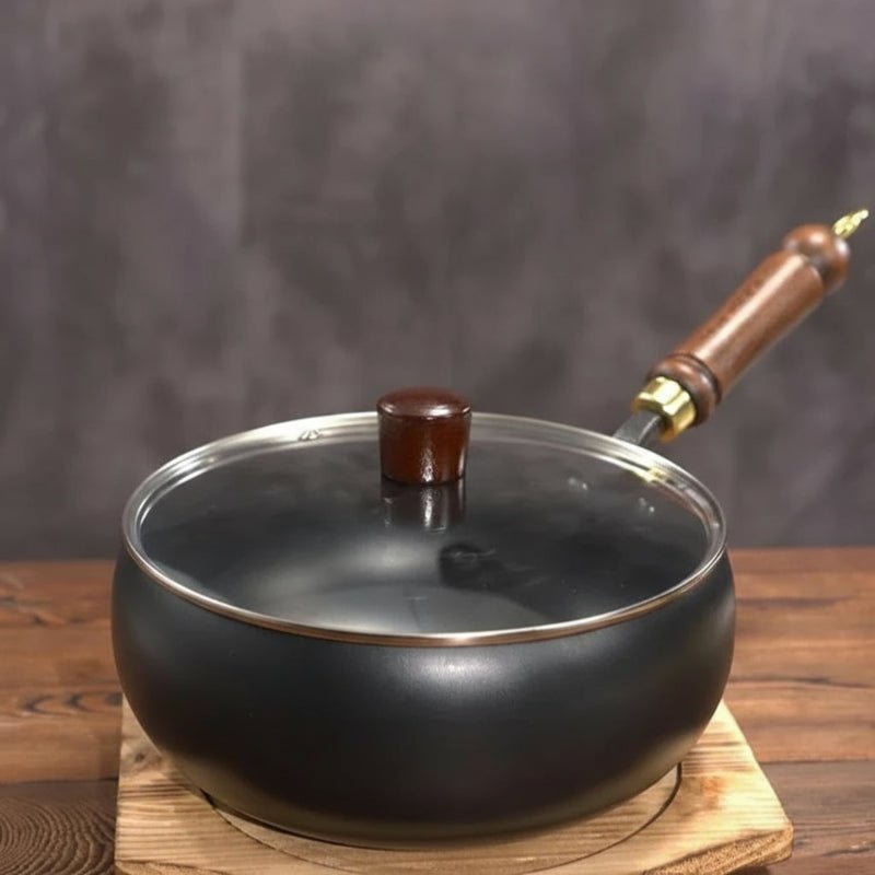 FORGIRON – Padella in ferro forgiata a mano con manico in legno e coperchio opzionale (24/28 cm)
