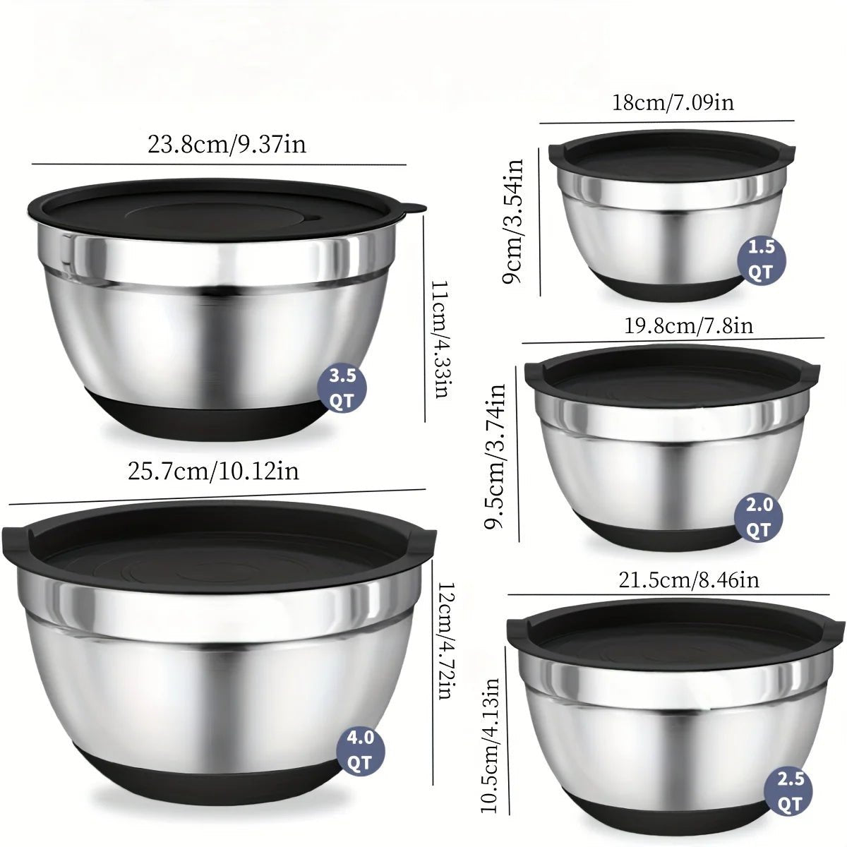 STIRCRAFT PRO – Edelstahl-Rührschüssel-Set mit luftdichten Deckeln 5