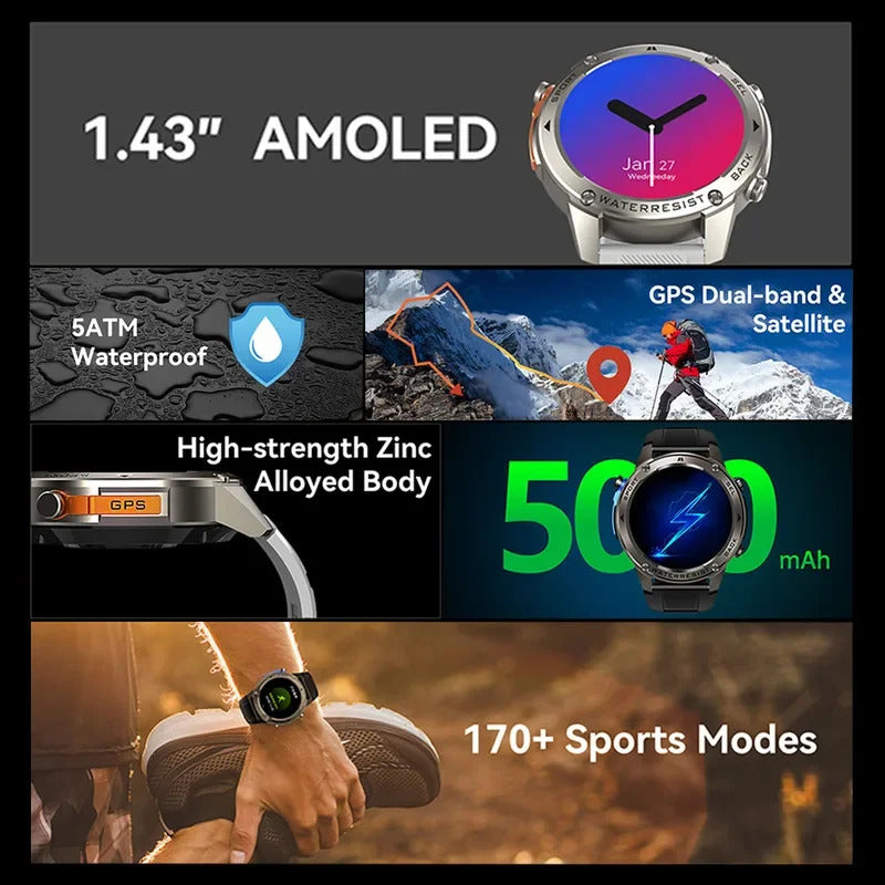 TrekSight X - Smartwatch da esterno con GPS, bussola e monitoraggio della salute