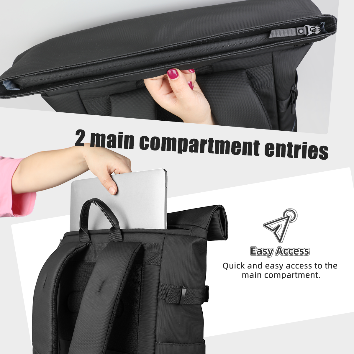 ROLLTRAIL Rugzak – Uitbreidbare outdoor rugzak met groot volume & laptopvak