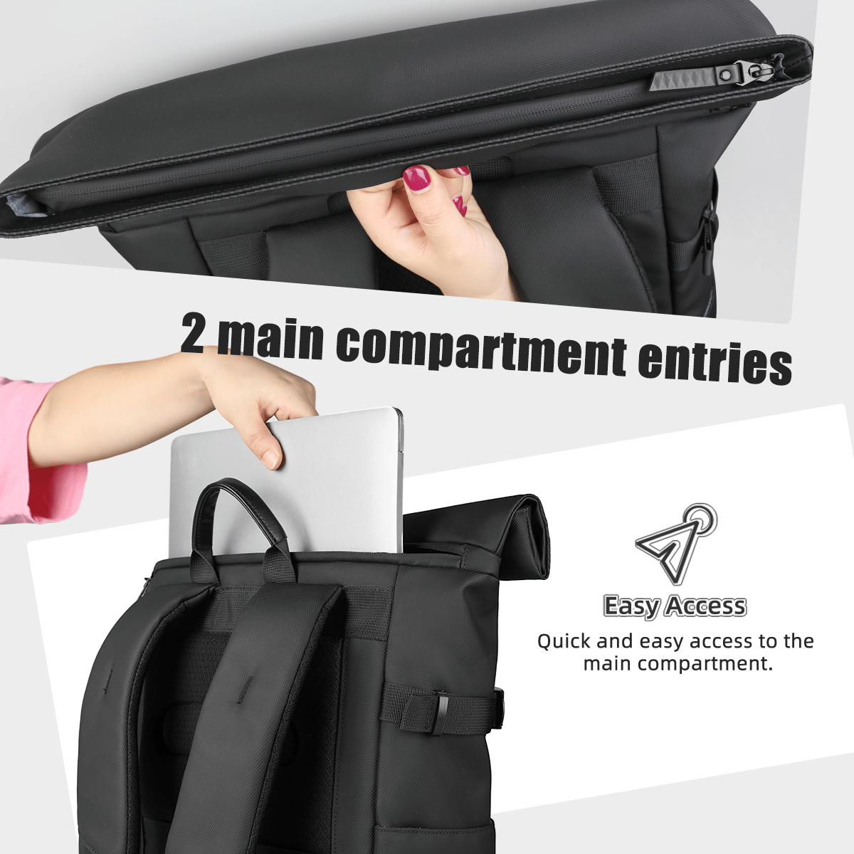 ROLLTRAIL Backpack - Sac à dos Outdoor extensible avec grand volume & compartiment pour ordinateur portable