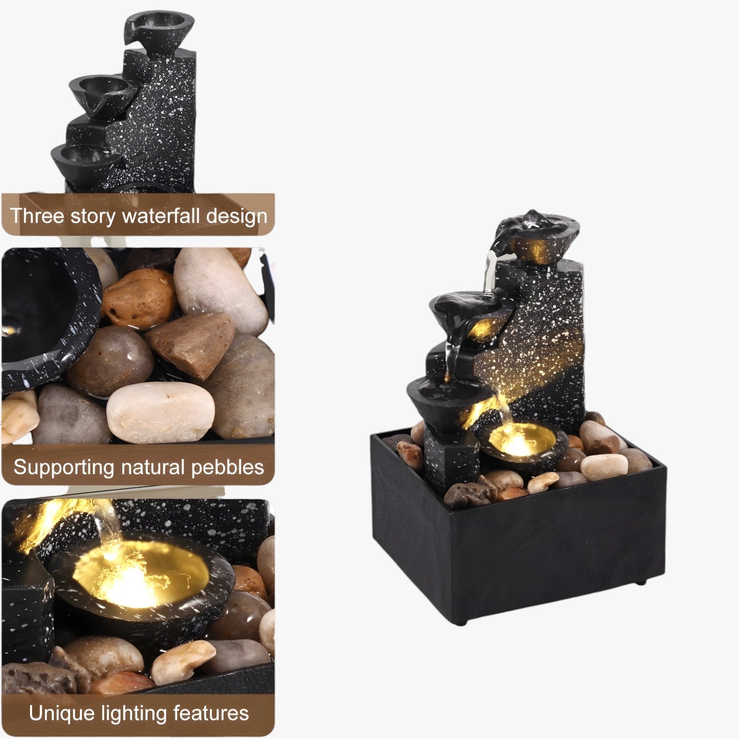 Entspannender Wasserfall Brunnen für Zuhause und Büro mit LED-Beleuchtung – Kompakt & Beruhigend-3