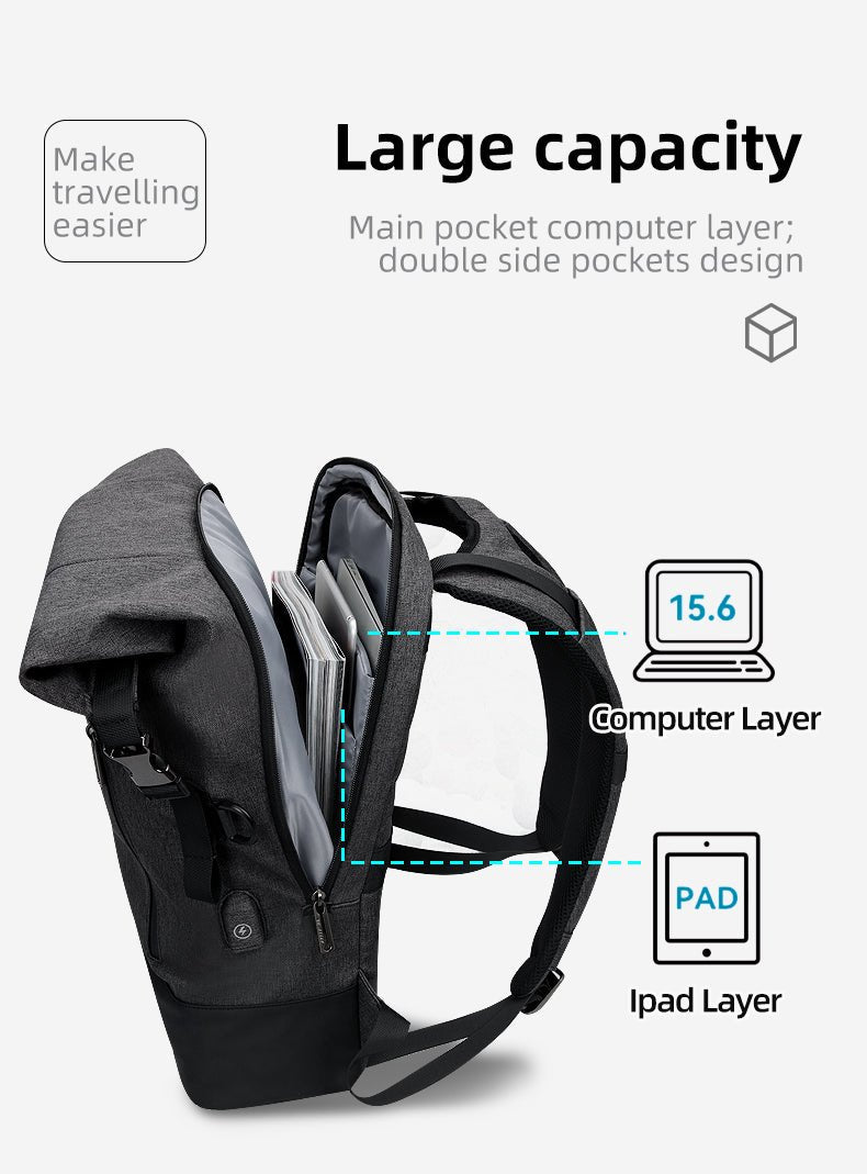 URBANTRAIL Rolltop – Multifunktionaler Outdoor-Rucksack mit USB-Anschluss