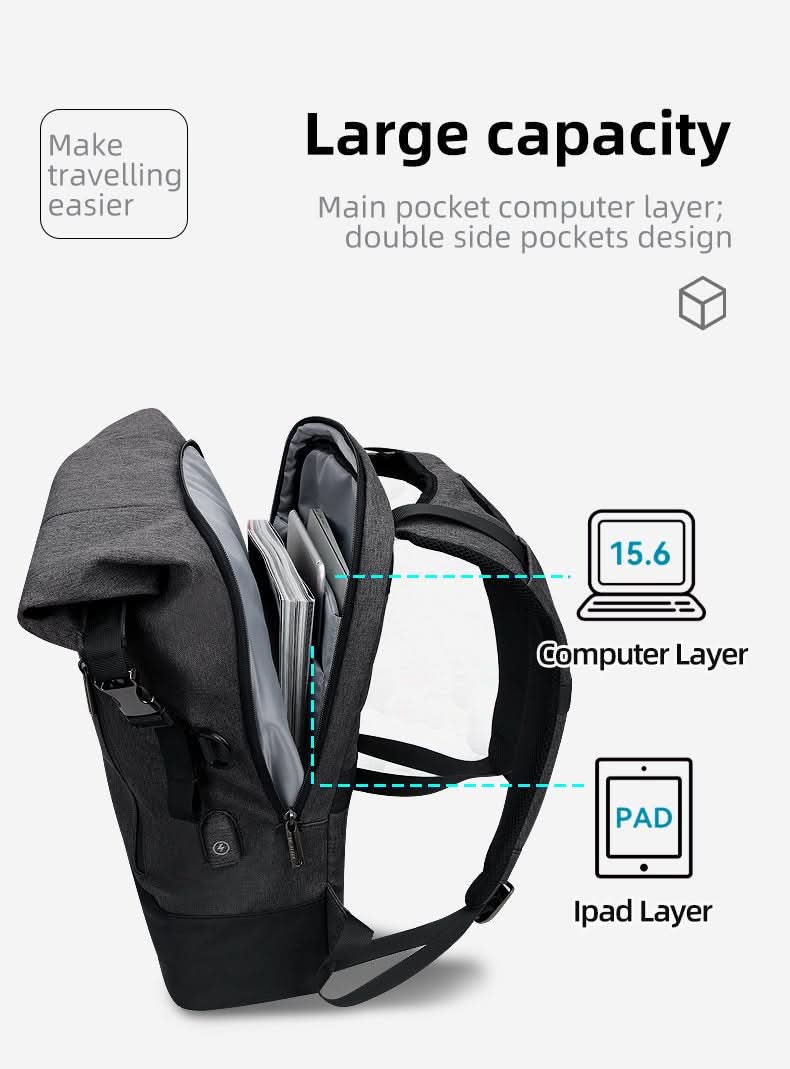 URBANTRAIL Rolltop - Multifunctional outdoor rucksack with USB port