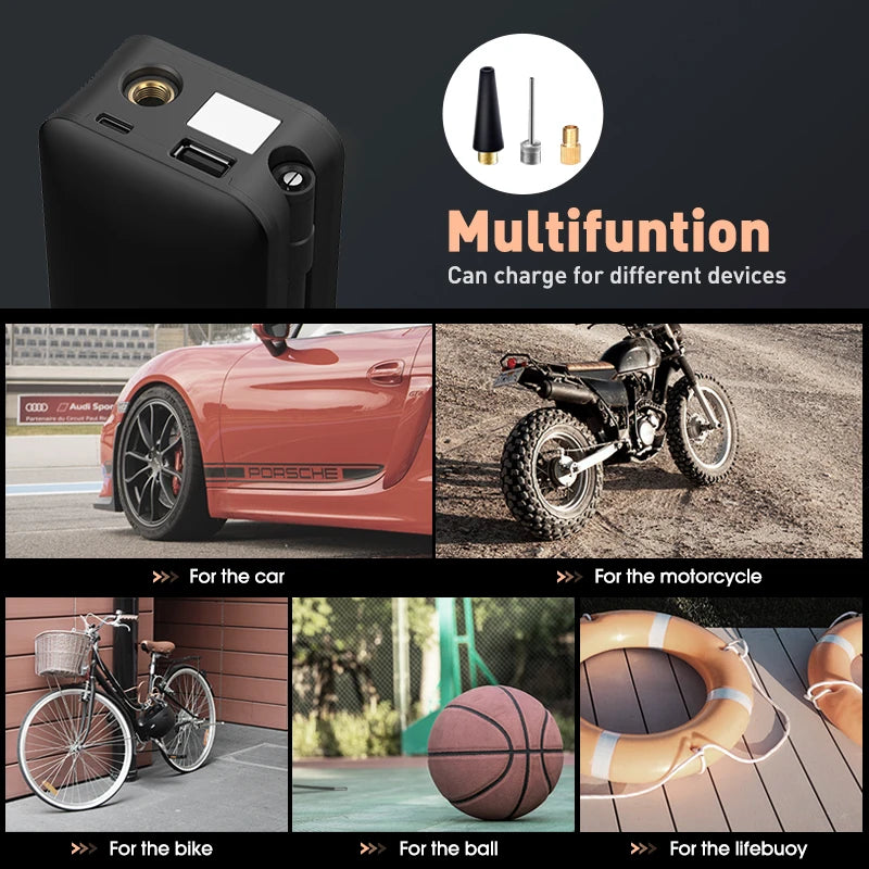 Tragbarer Reifeninflator - Wiederaufladbare Luftpumpe mit Digitalem Display für Auto und Fahrrad-3
