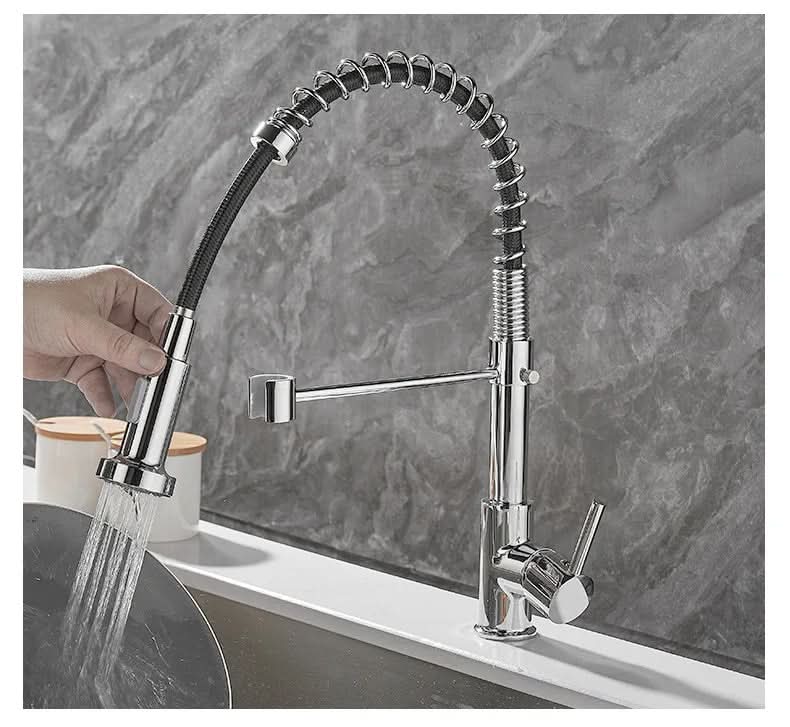 DUALFLOW Kitchen Tap - Modern kitchen tap with double spout & elegant black and gold finish