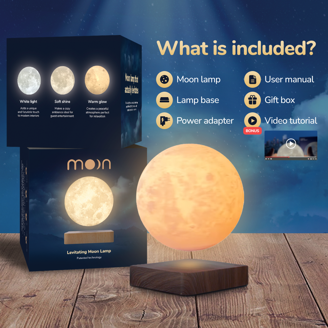 MOONFLOAT - Floating moon lamp with 3 light colours and magnetic suspension