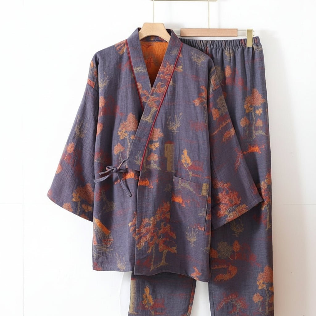 PAINTDRAPE – artistiek aquarel katoenen kimono-pyjama set voor ontspannen wooncomfort