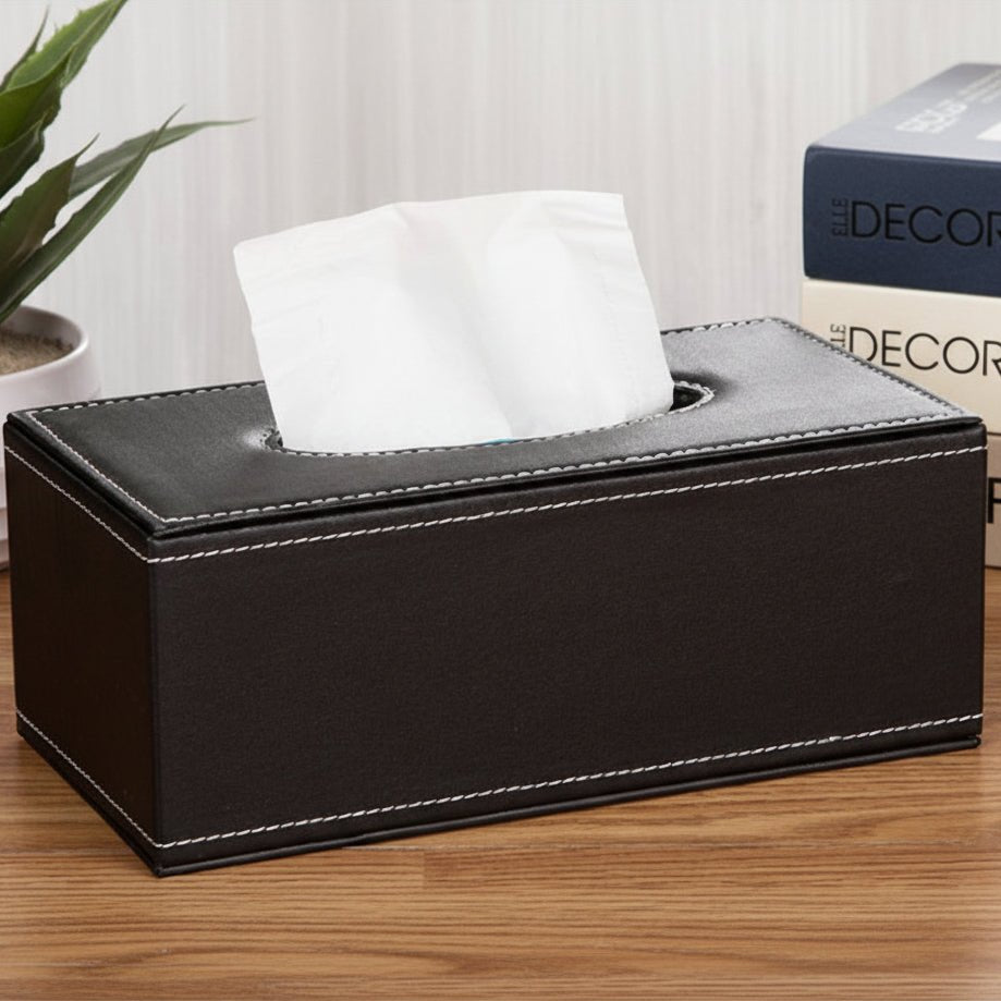 MAISON VEREL LEATHER BOX – Elegant faux leather tissue holder for stylish spaces