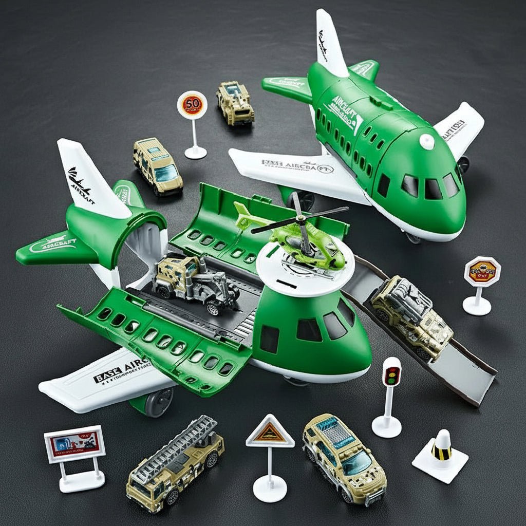 AEROTOWN – Inertial Airplane & Vehicle Playset with Helicopter and Road Signs for Children