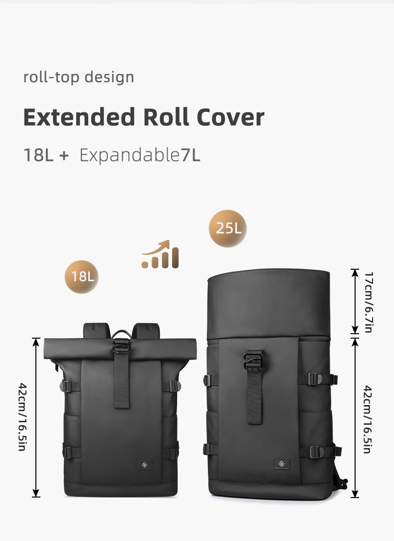 ROLLTRAIL Rugzak – Uitbreidbare outdoor rugzak met groot volume & laptopvak