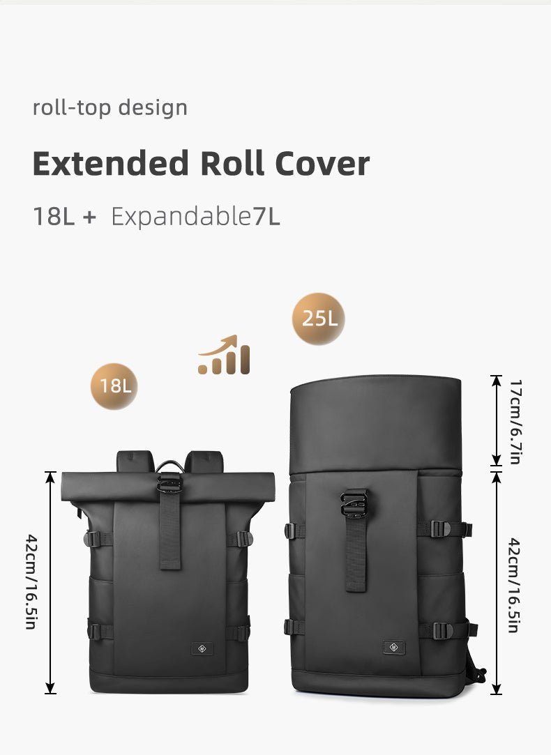 ROLLTRAIL Backpack - Sac à dos Outdoor extensible avec grand volume & compartiment pour ordinateur portable