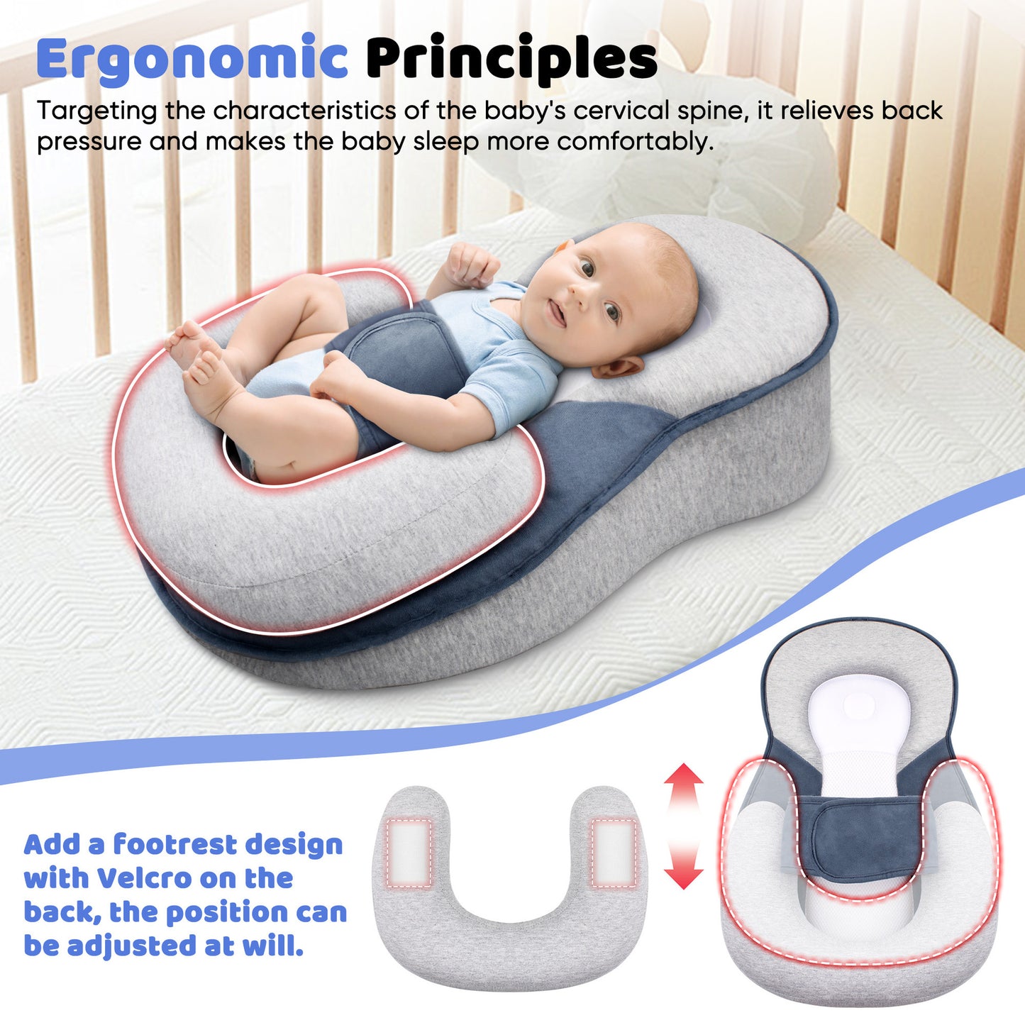 Almohada para bebé NestleNap – Almohada ergonómica para un sueño seguro del bebé